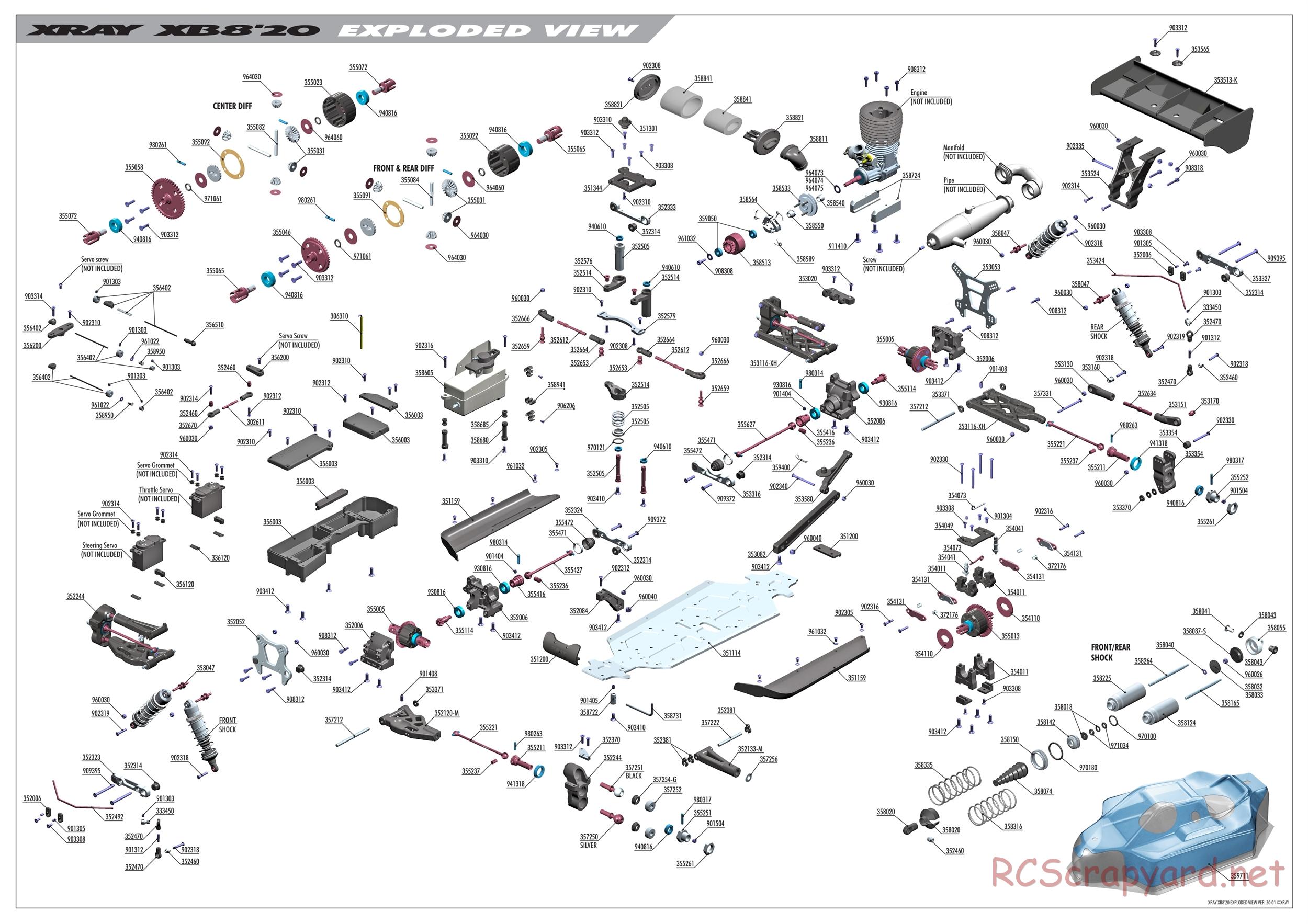 Xray - XB8 2020 Specs (XB8'20) - Exploded View