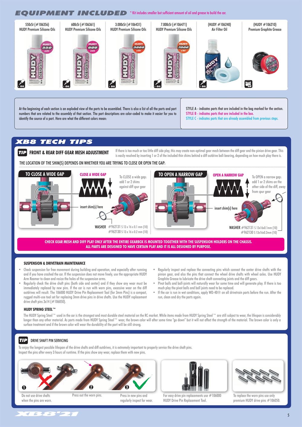 Xray - XB8 2021 Specs (XB8'21) - Manual - Page 5