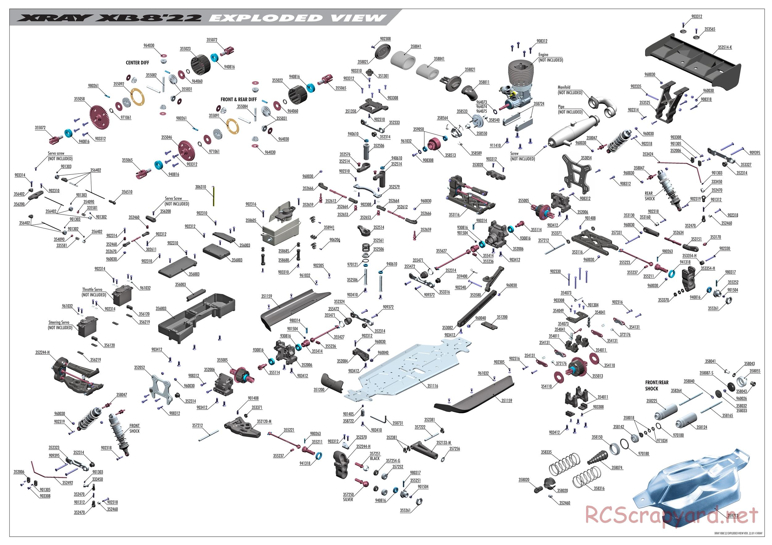 Xray - XB8 2022 Specs (XB8'22) - Exploded View
