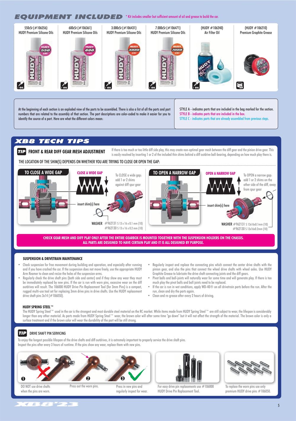 Xray - XB8 2023 Specs (XB8'23) - Manual - Page 5