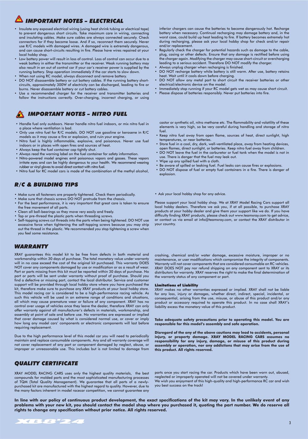 Xray - XB8 2024 Specs (XB8'24) - Manual - Page 3