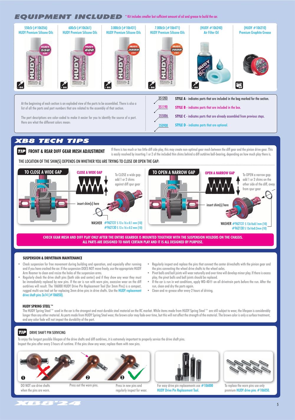 Xray - XB8 2024 Specs (XB8'24) - Manual - Page 5