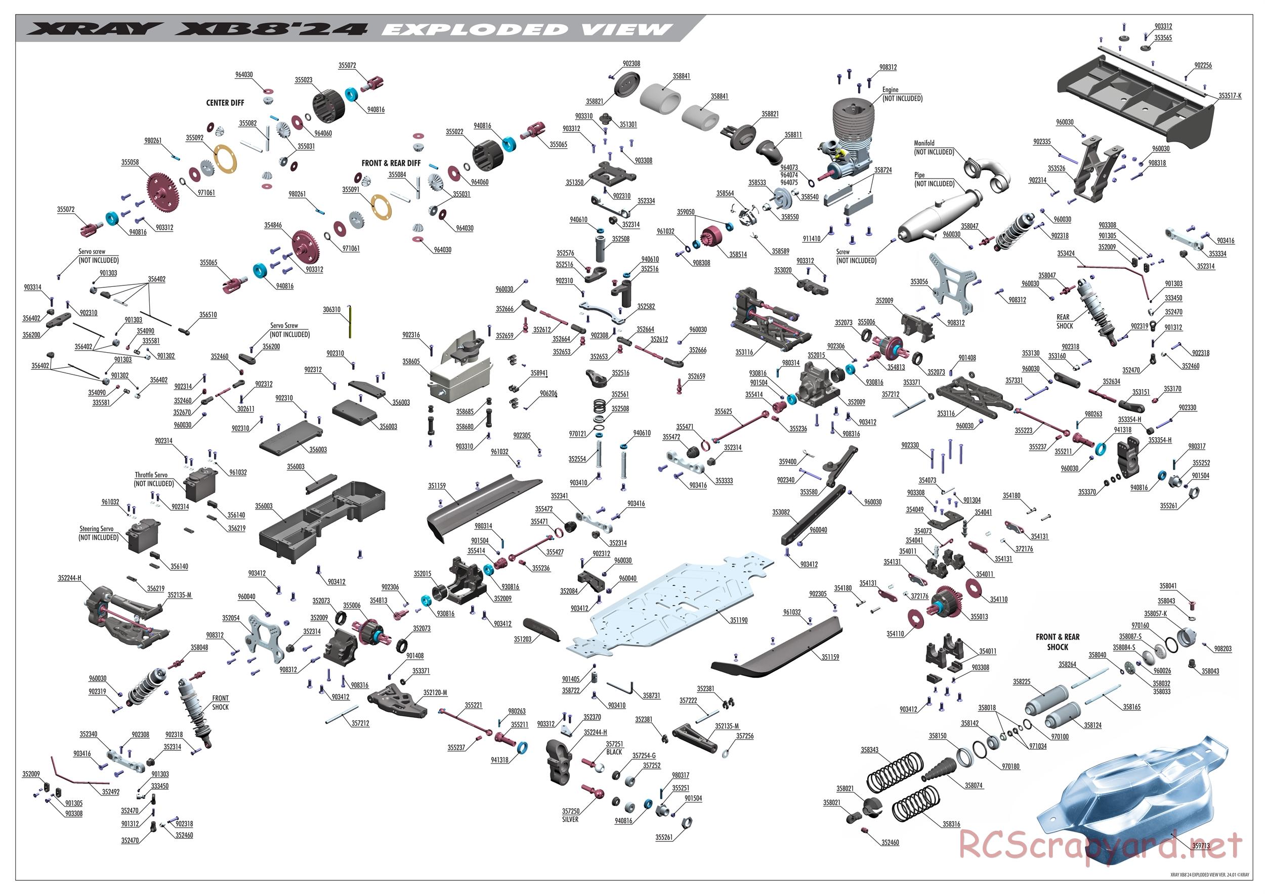 Xray - XB8 2024 Specs (XB8'24) - Exploded View