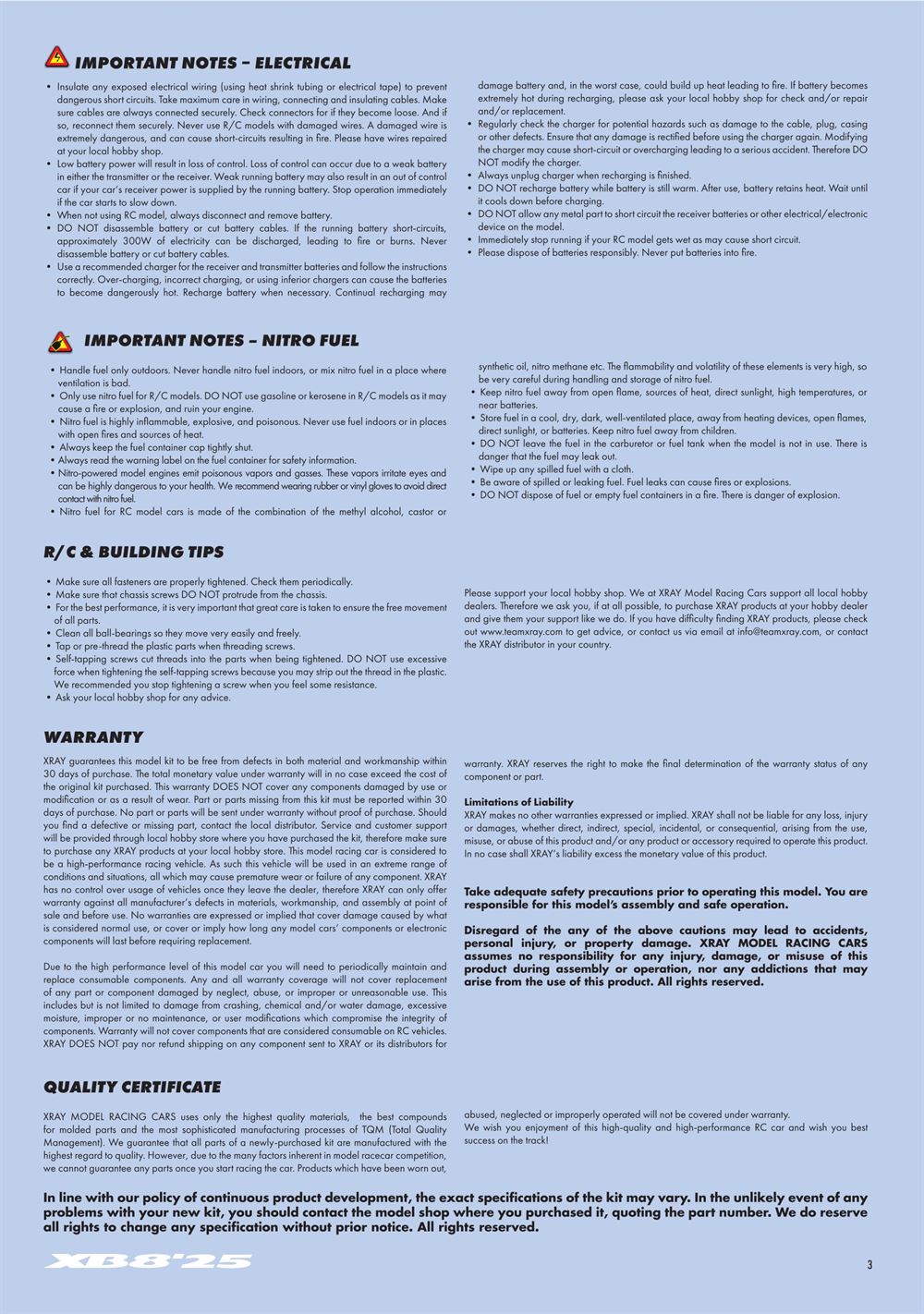 Xray - XB8 2025 Specs (XB8'25) - Manual - Page 3