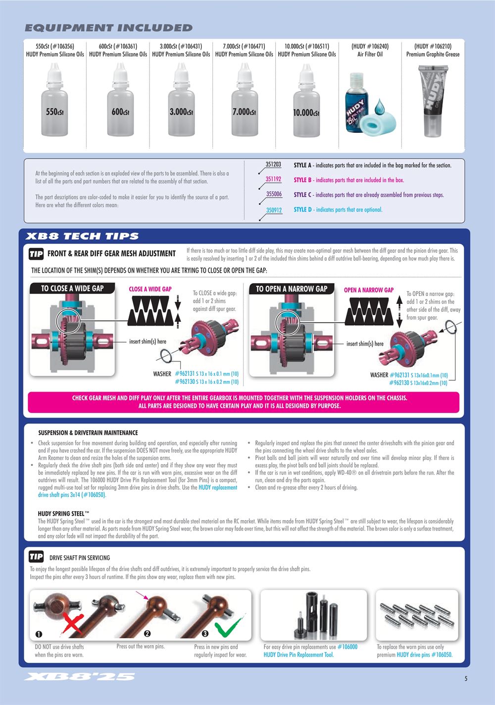 Xray - XB8 2025 Specs (XB8'25) - Manual - Page 5