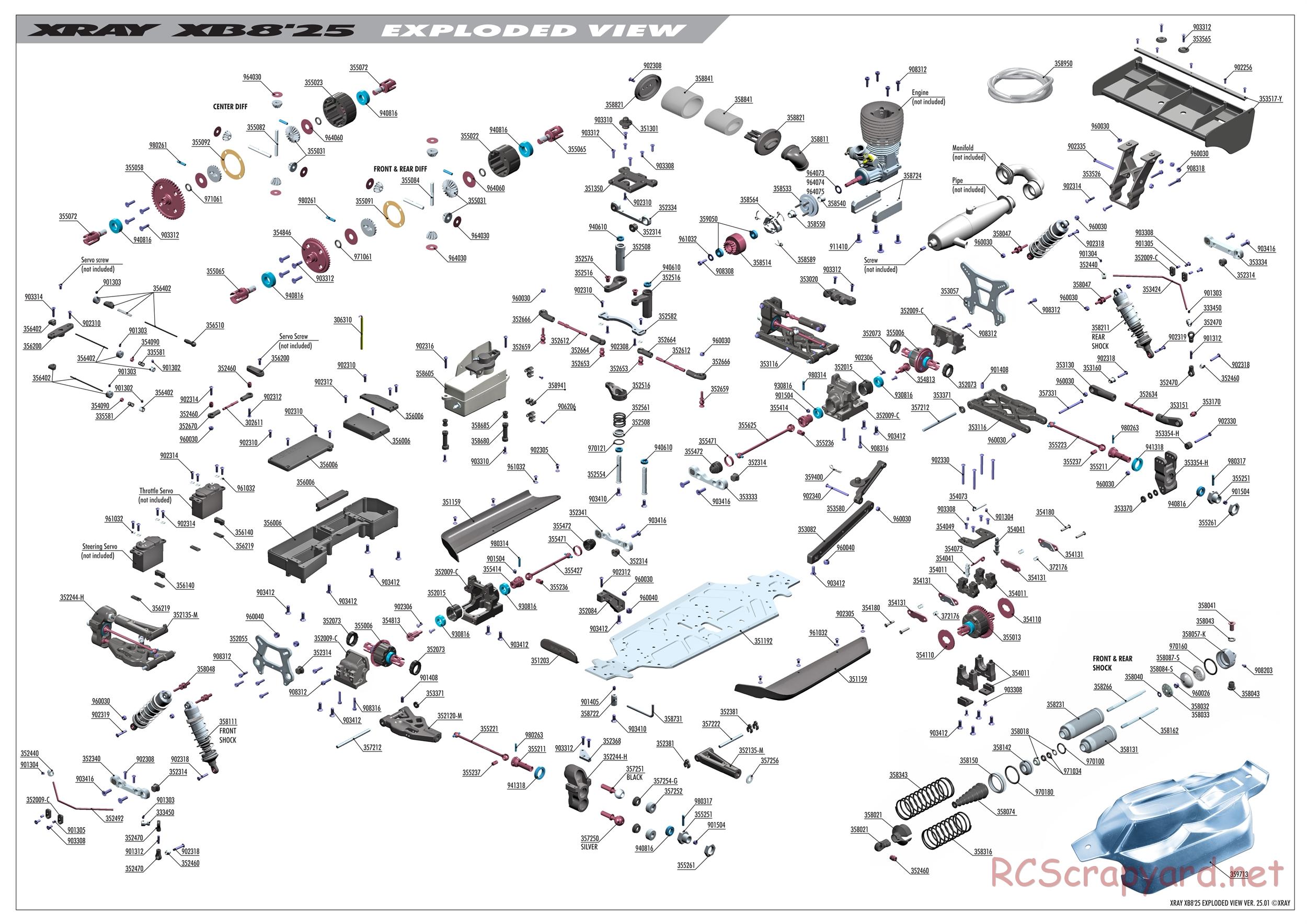 Xray - XB8 2025 Specs (XB8'25) - Exploded View