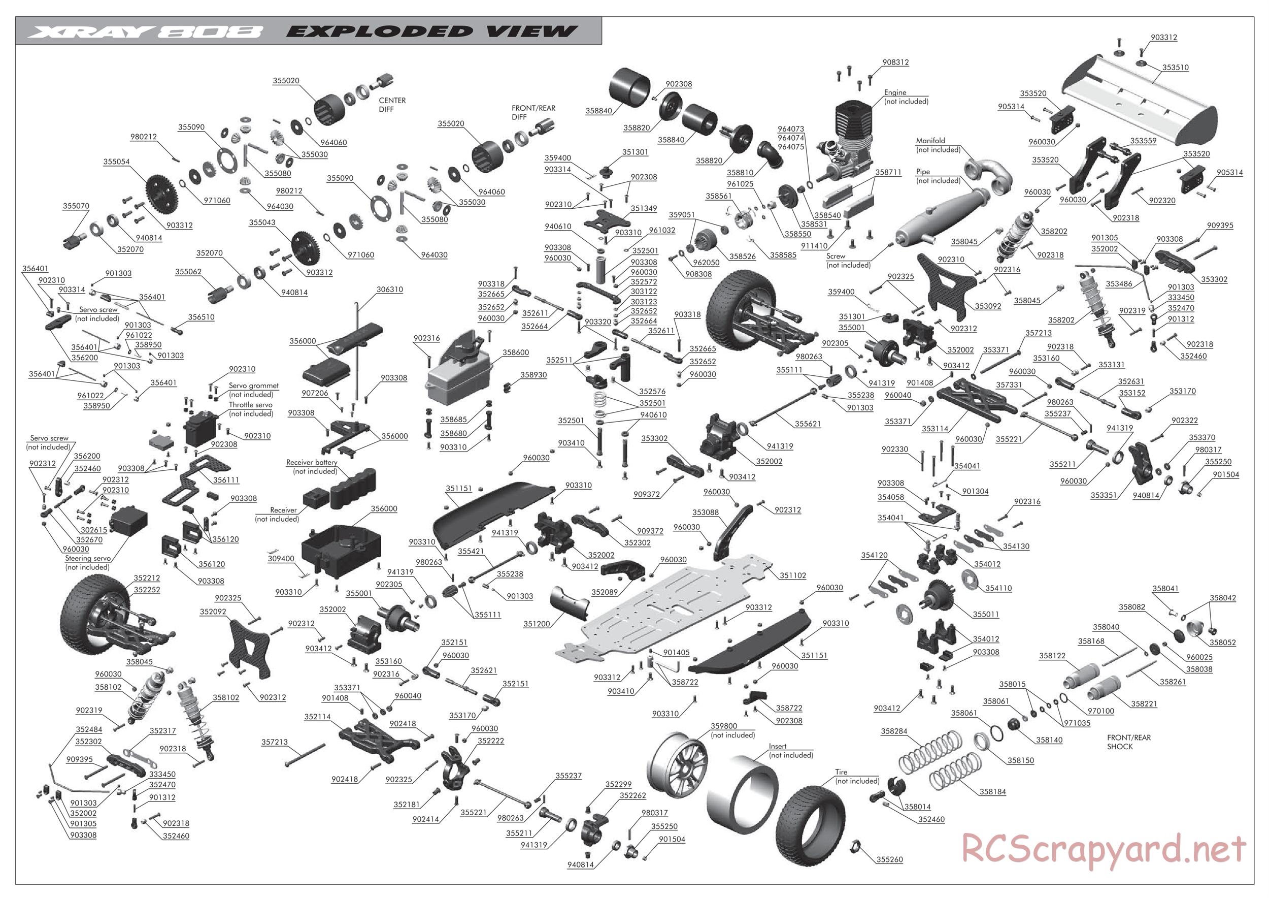 Xray - XB808 2008 (XB808'08) - Exploded View