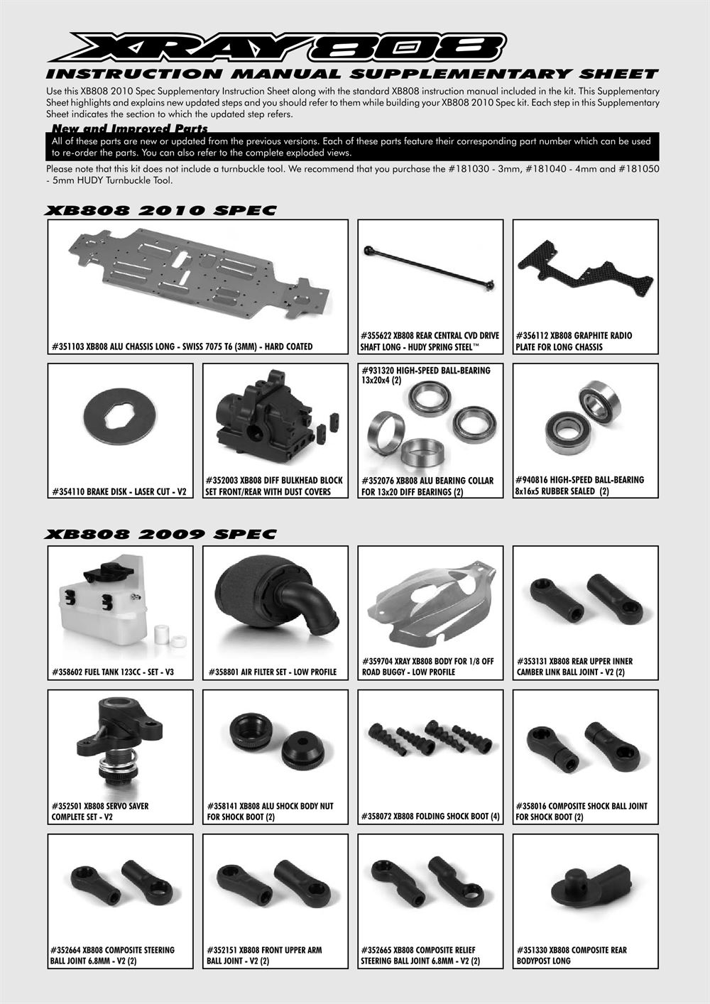 Xray - XB808 2010 (XB808'10) - Supplementary Manual - Page 1