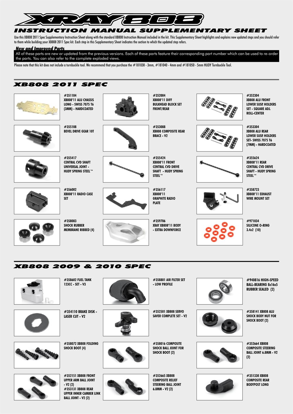 Xray - XB808 2011 (XB808'11) - Supplementary Manual - Page 1