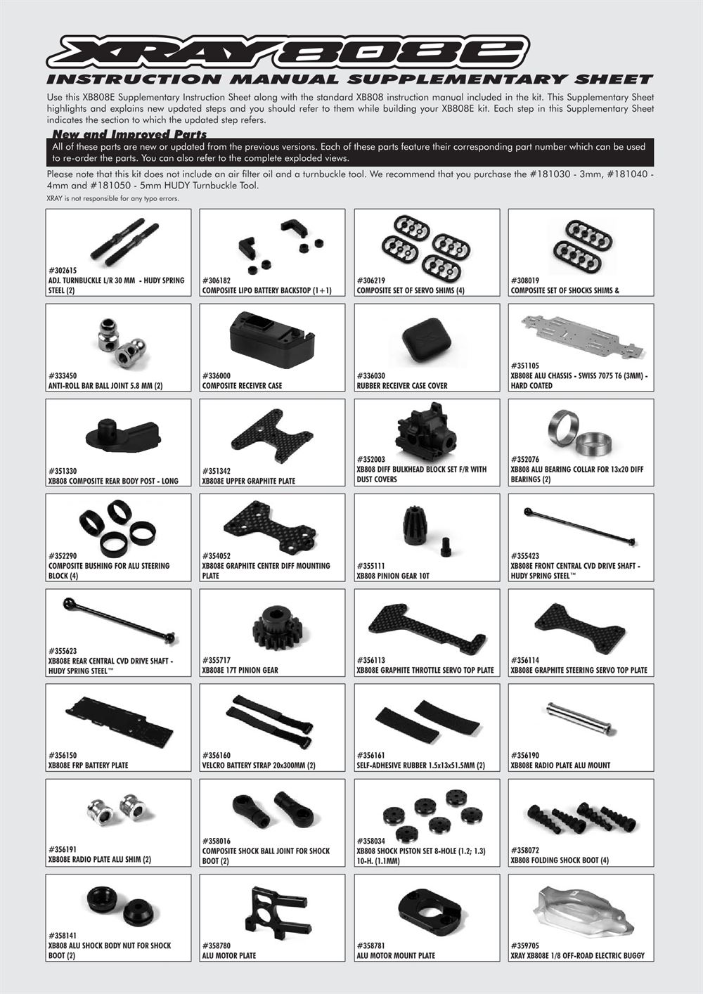 Xray - XB808e - Supplementary Manual - Page 1