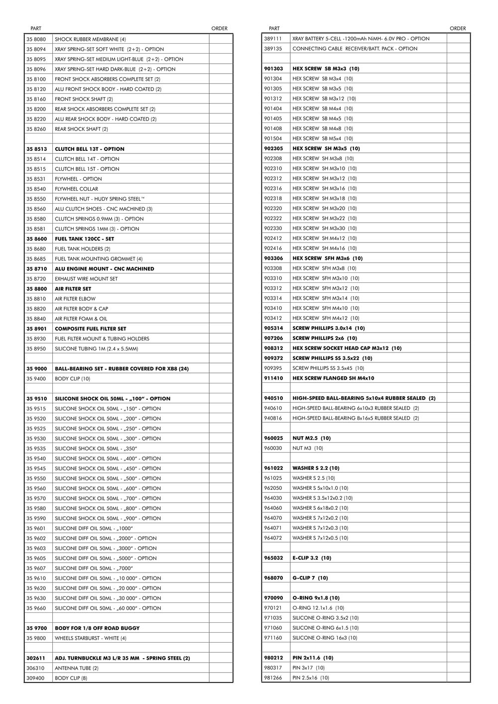 Xray - XB8R - Parts List - Page 2