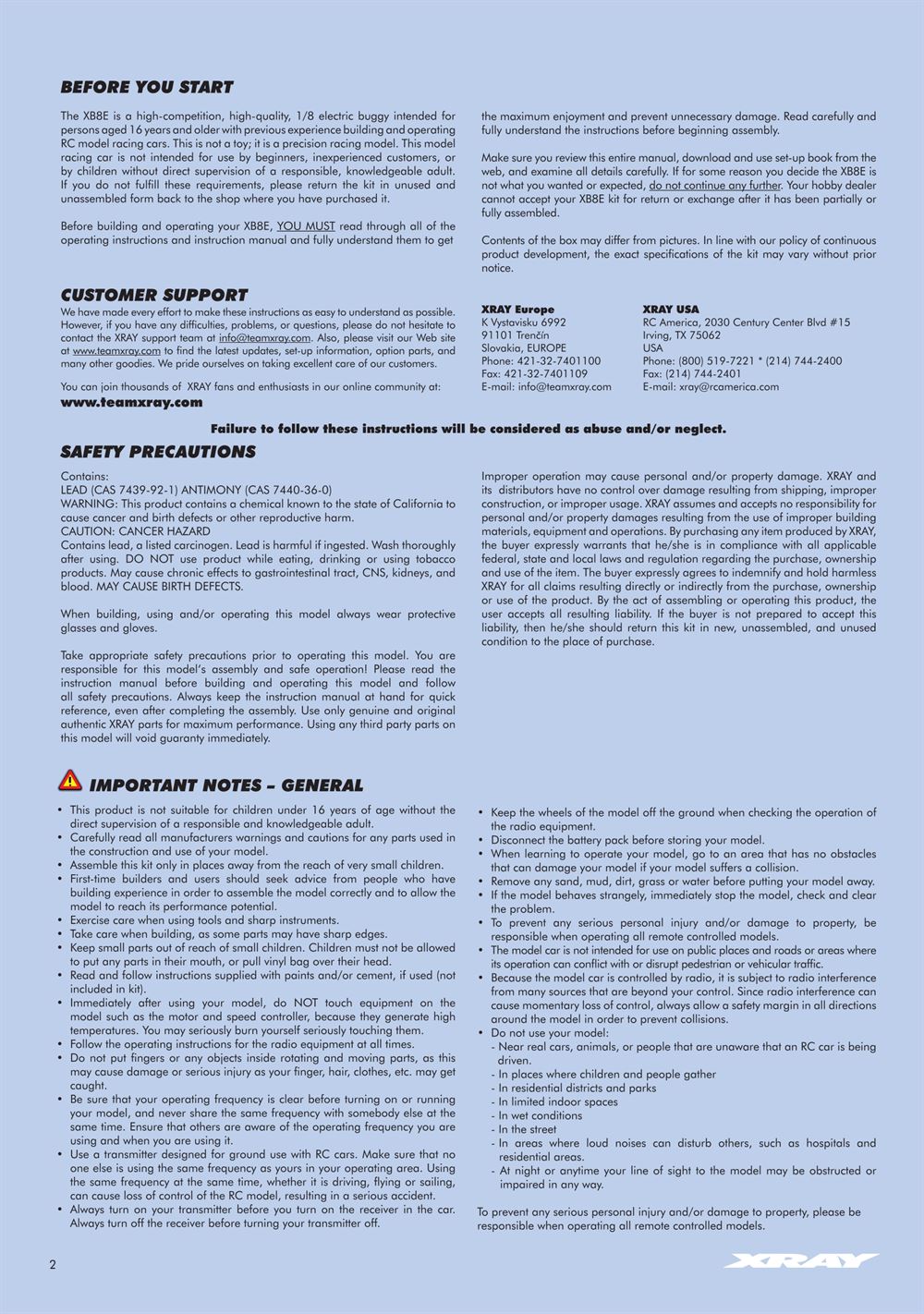 Xray - XB8E 2015 (XB8E'15) - Manual - Page 2