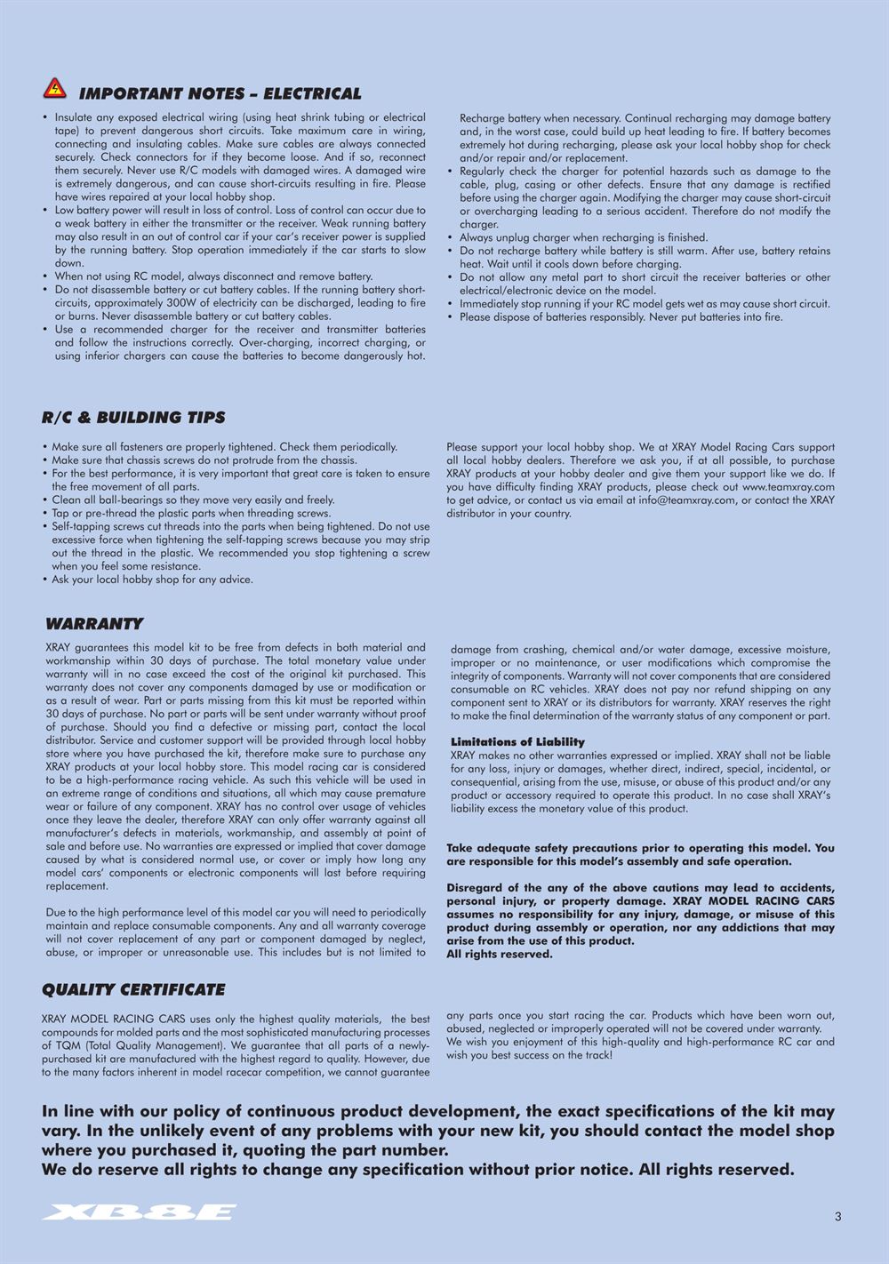 Xray - XB8E 2015 (XB8E'15) - Manual - Page 3