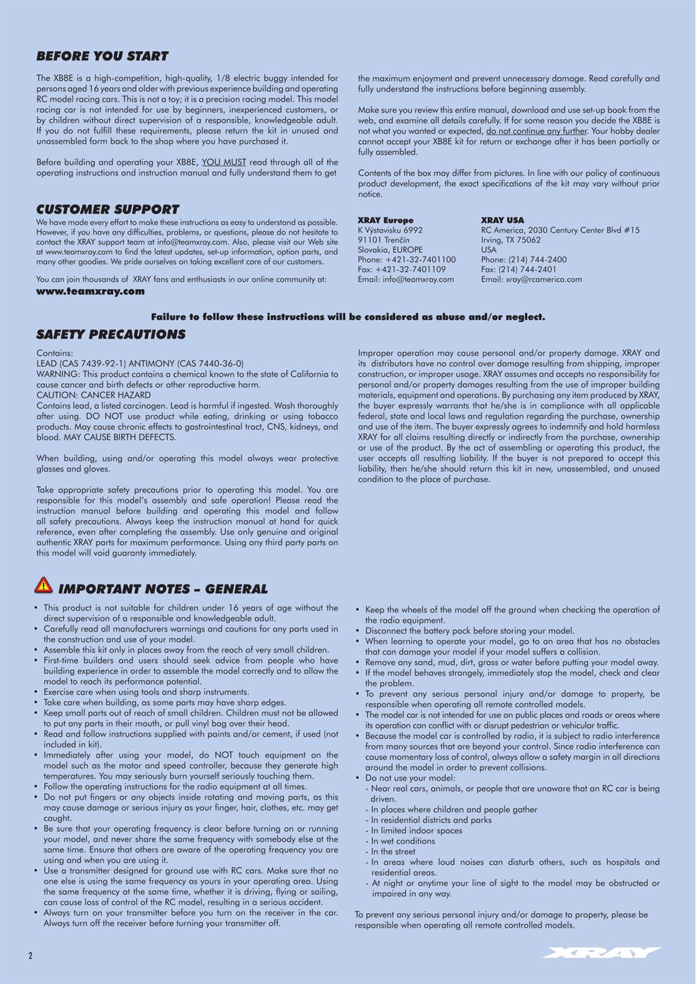 Xray - XB8E 2016 (XB8E'16) - Manual - Page 2