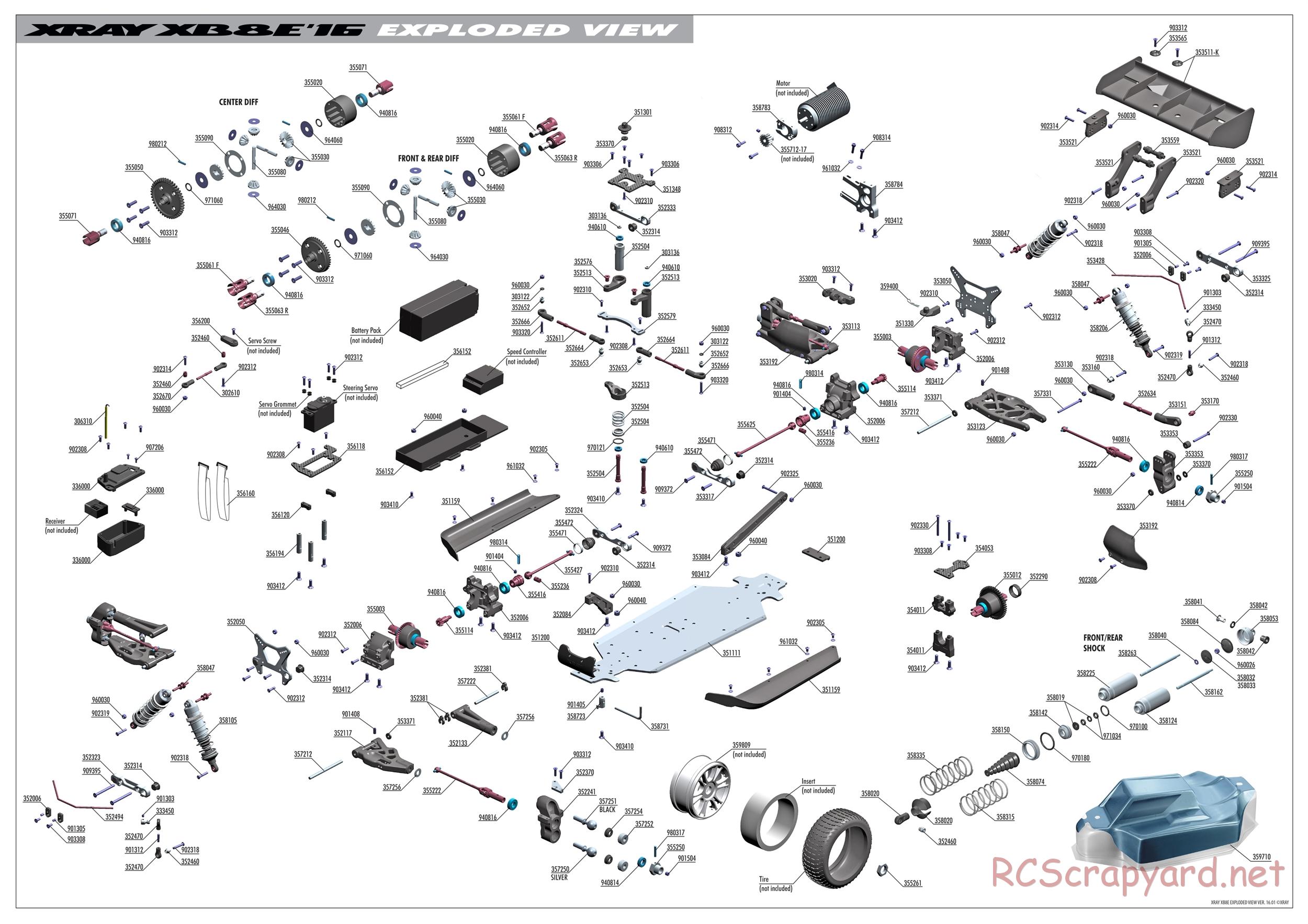 Xray - XB8E 2016 (XB8E'16) - Exploded View