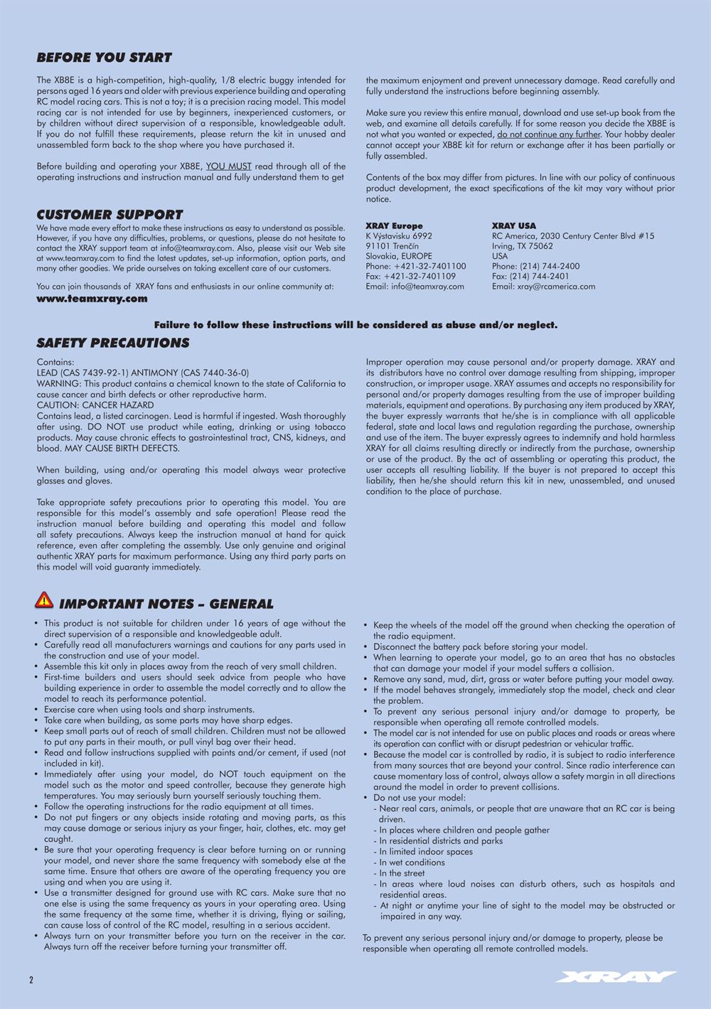 Xray - XB8E 2017 (XB8E'17) - Manual - Page 2