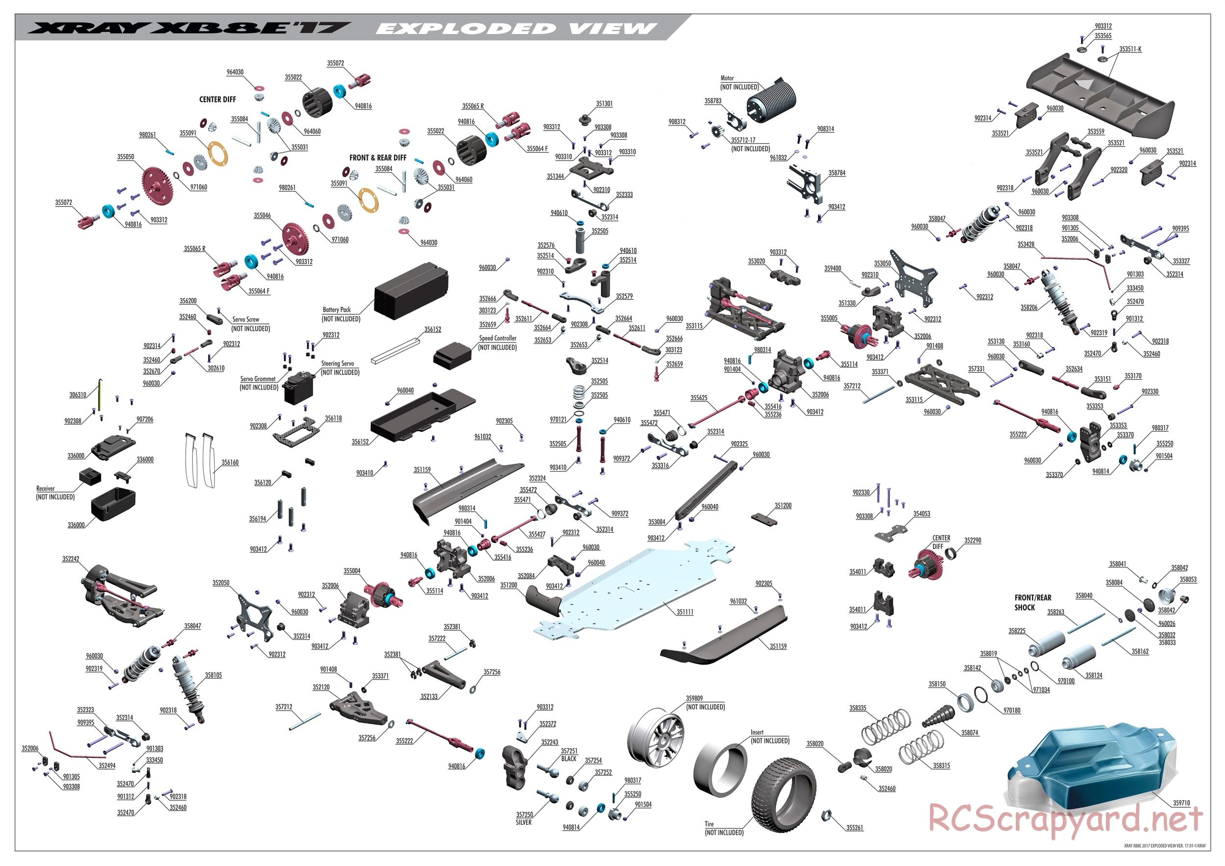 Xray - XB8E 2017 (XB8E'17) - Exploded View