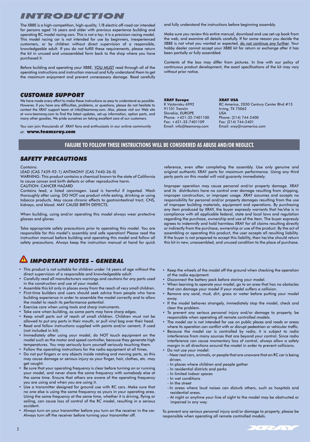 Xray - XB8E 2018 (XB8E'18) - Manual - Page 2