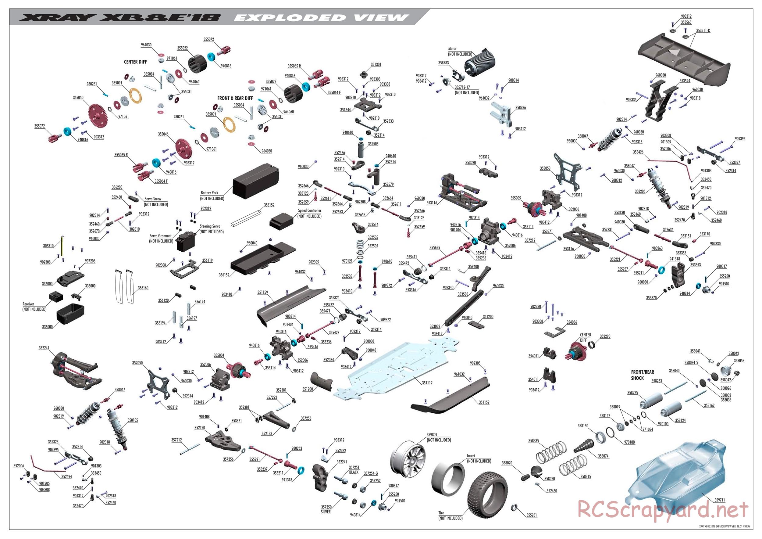 Xray - XB8E 2018 (XB8E'18) - Exploded View