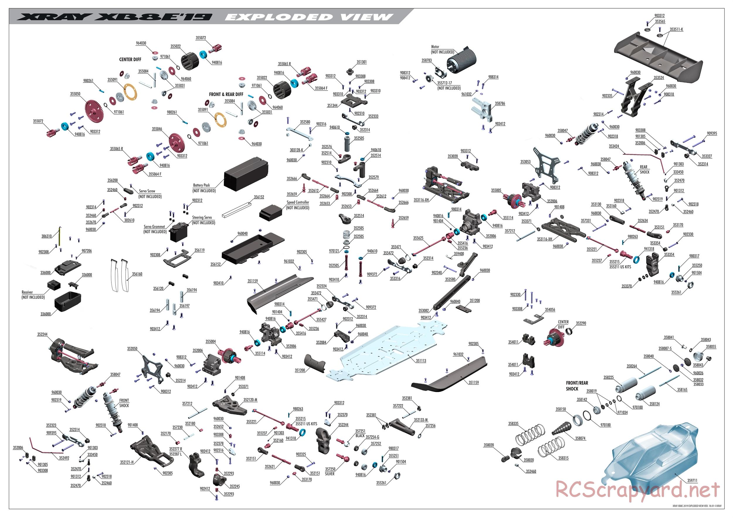 Xray - XB8E 2019 (XB8E'19) - Exploded View