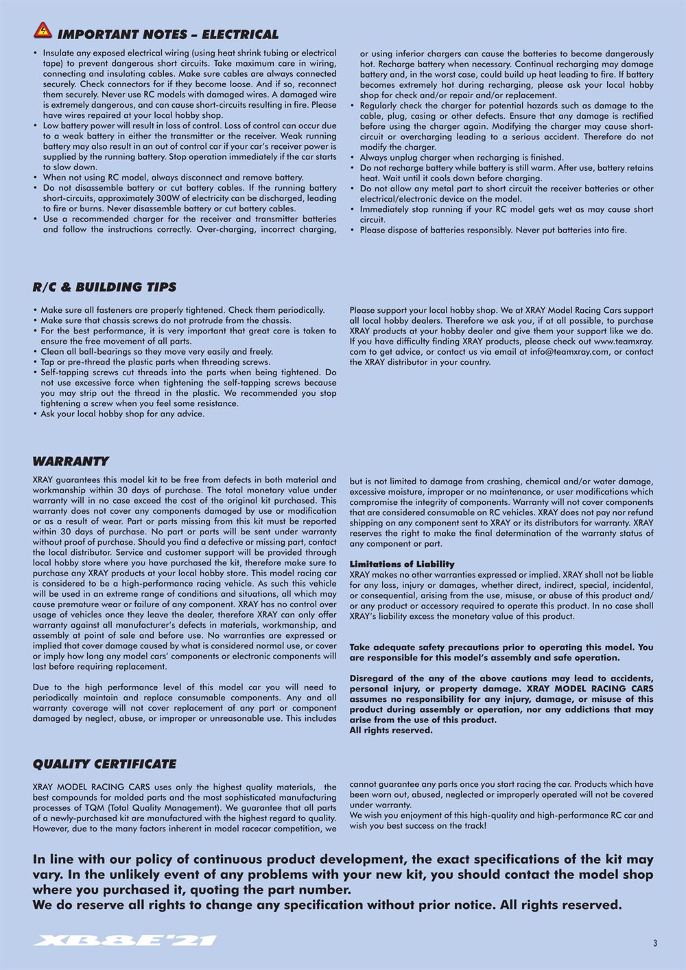 Xray - XB8E 2021 (XB8E'21) - Manual - Page 3