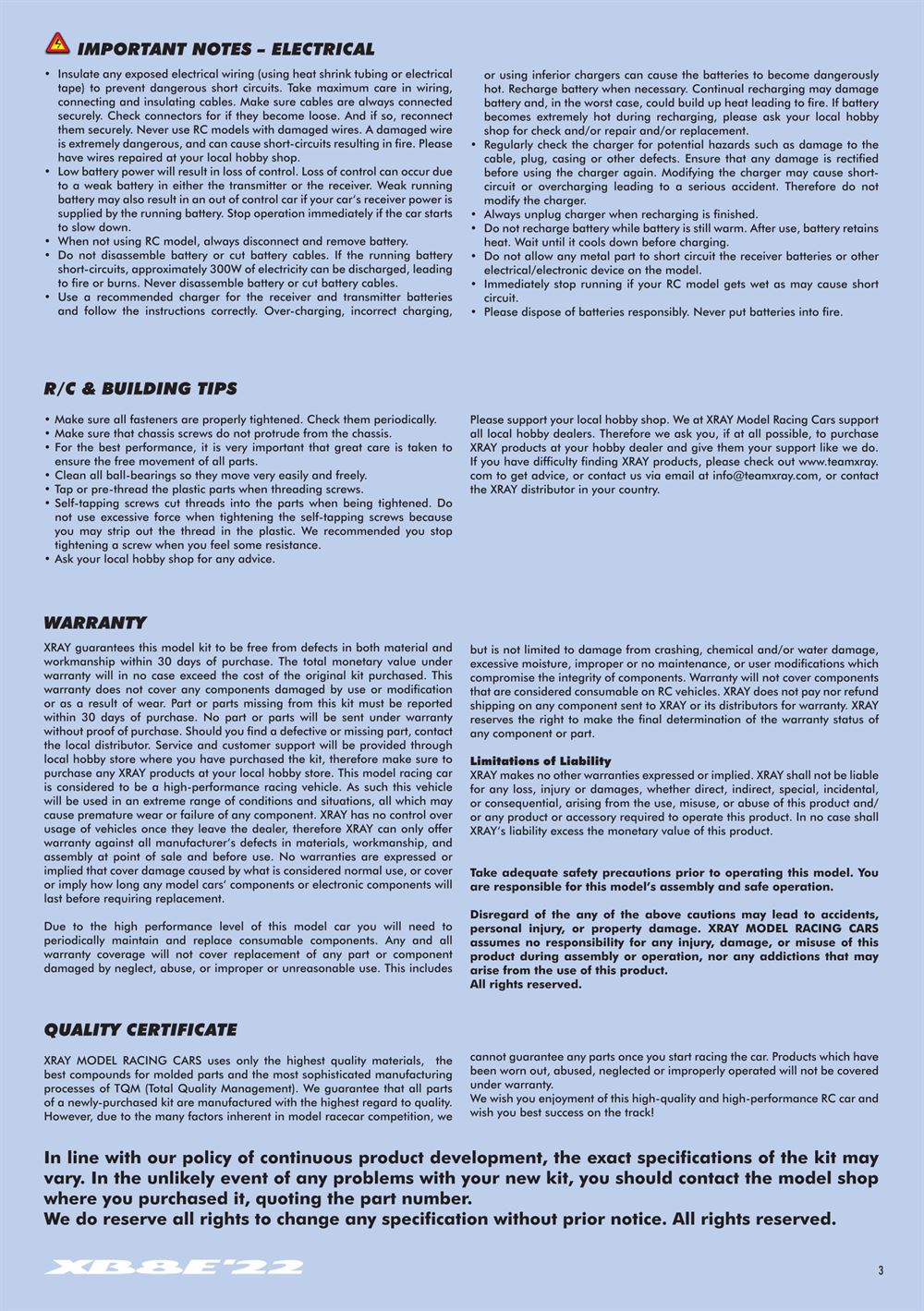 Xray - XB8E 2022 (XB8E'22) - Manual - Page 3