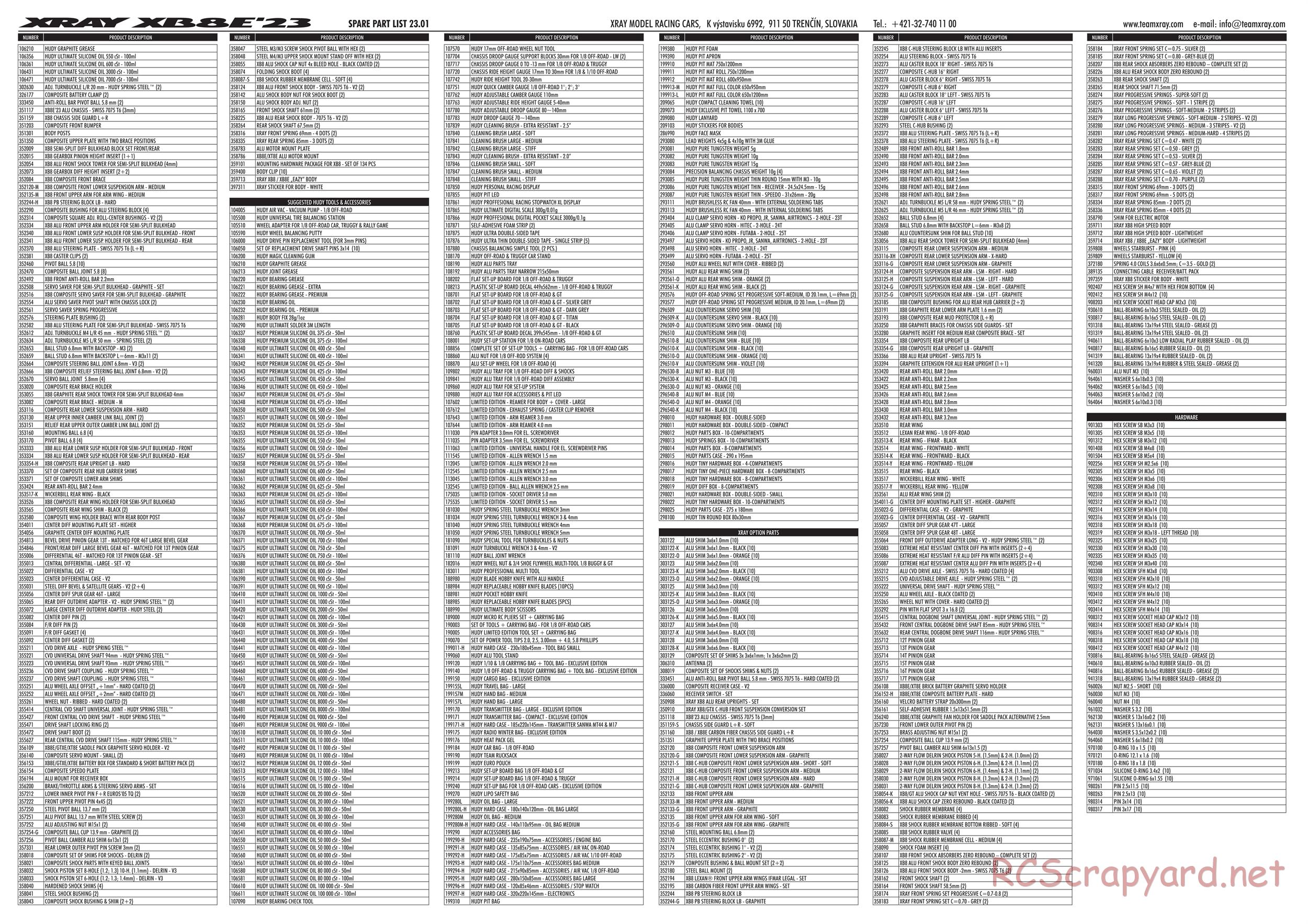 Xray - XB8E 2023 (XB8E'23) - Parts List