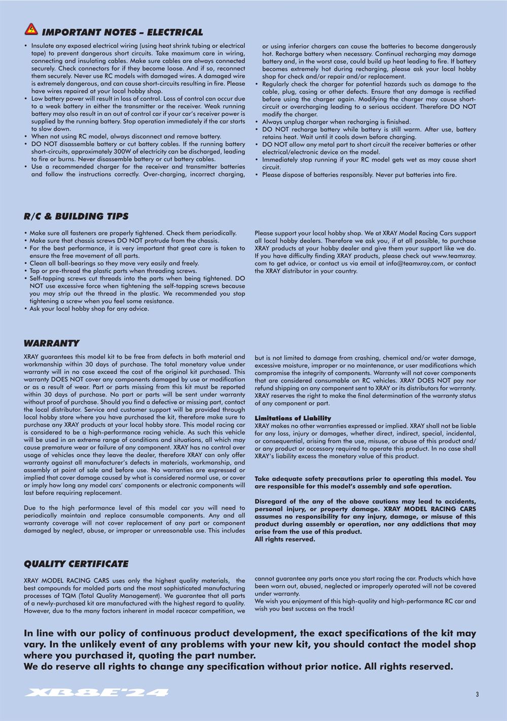 Xray - XB8E 2024 (XB8E'24) - Manual - Page 3
