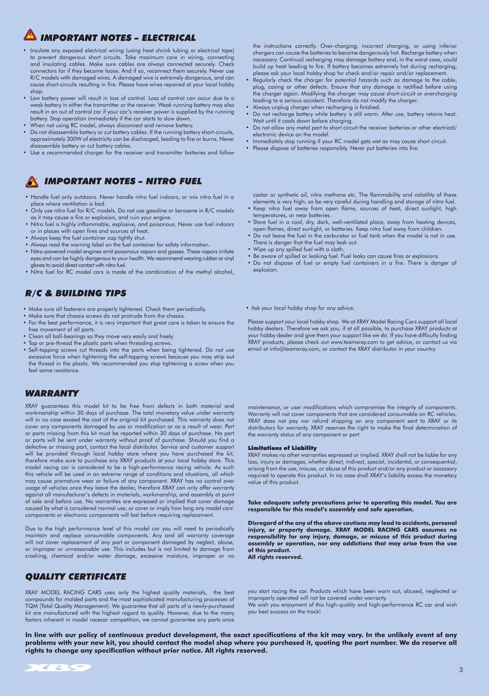 Xray - XB9 2012 - Manual - Page 3