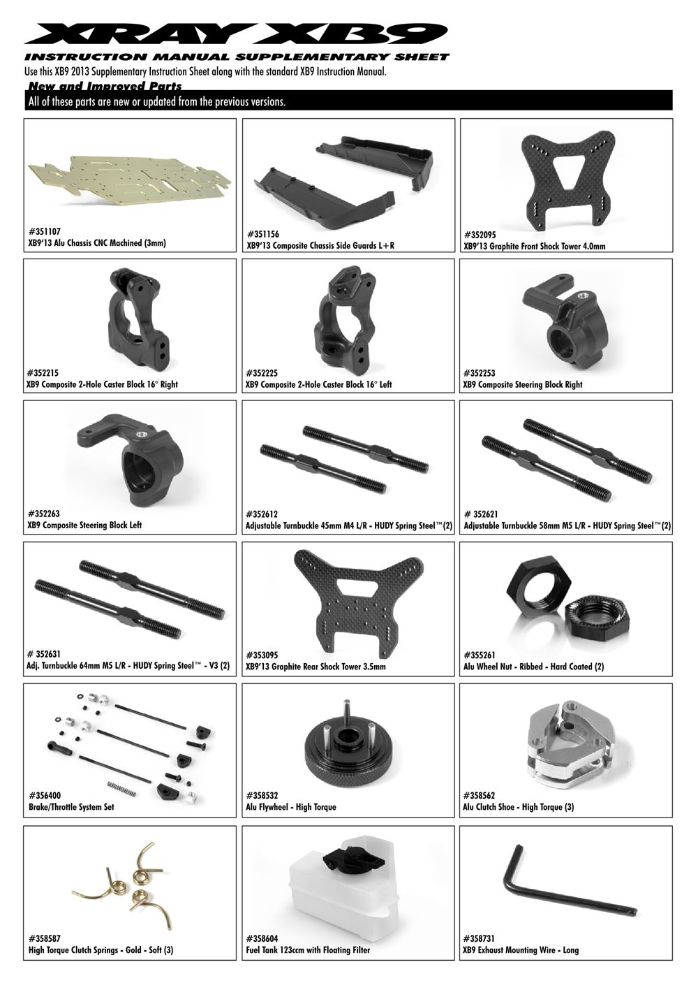 Xray - XB9 2013 - Supplementary Manual - Page 1