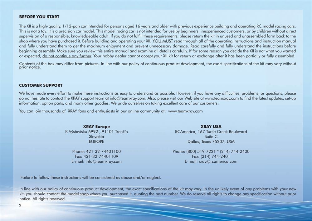 Xray - XII - Manual - Page 2