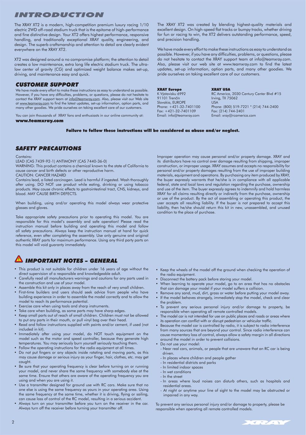 Xray - XT2 2018 (XT2'18) - Manual - Page 2