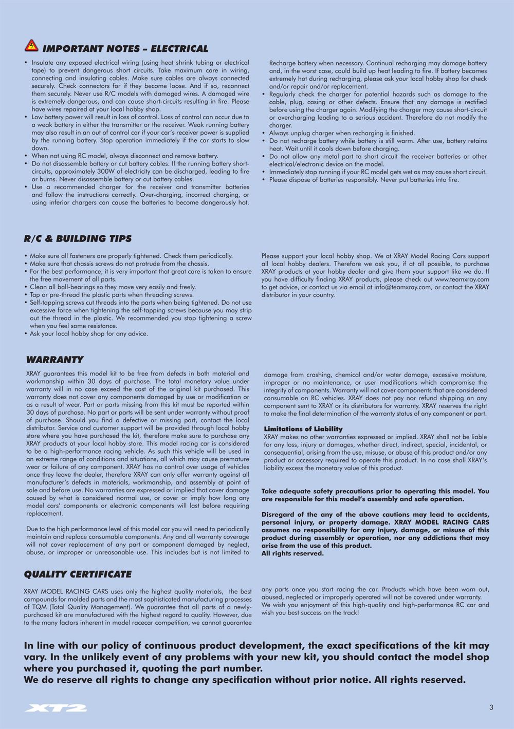 Xray - XT2 2018 (XT2'18) - Manual - Page 3