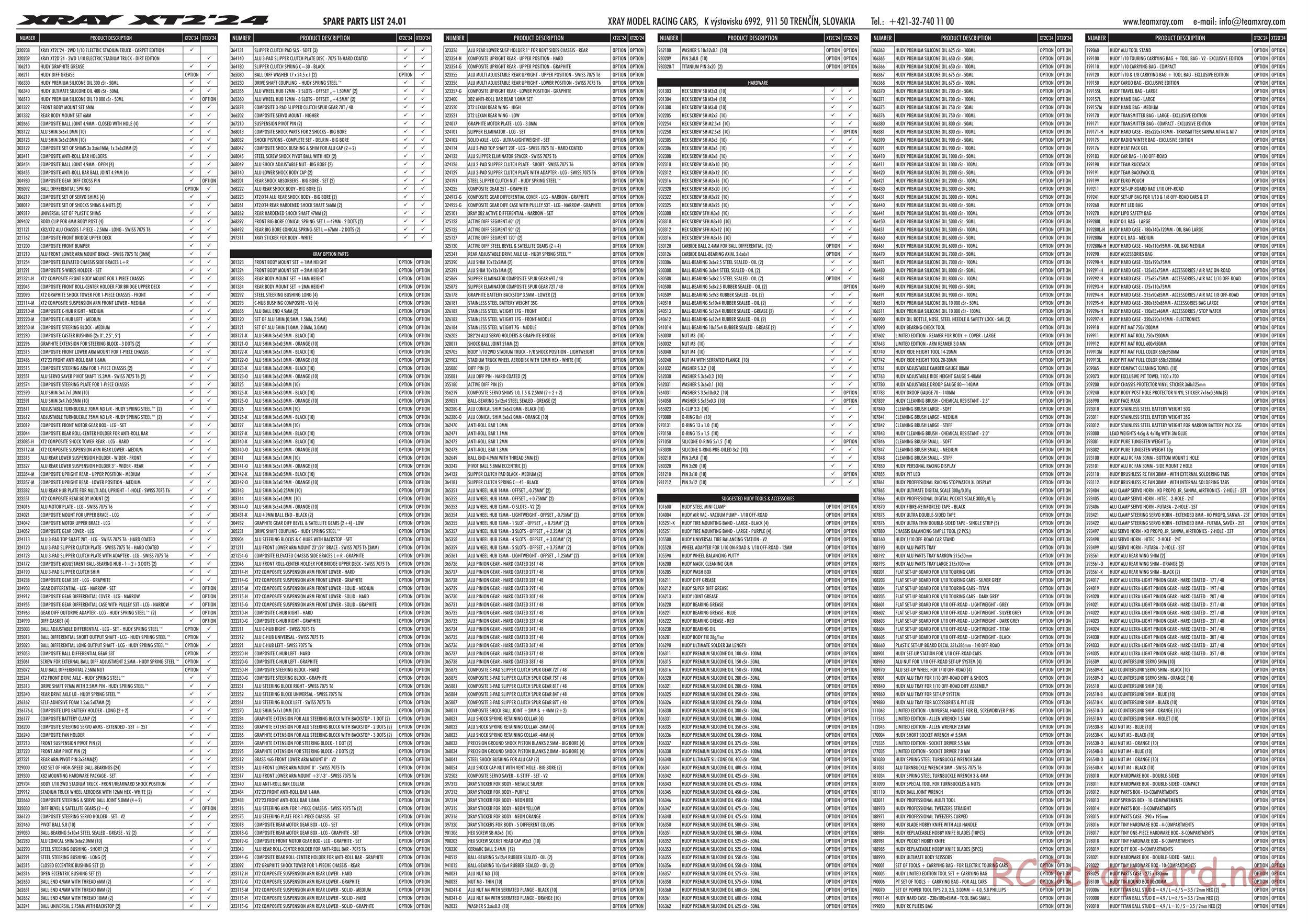 Xray - XT2C 2024 (XT2C'24) - Parts List