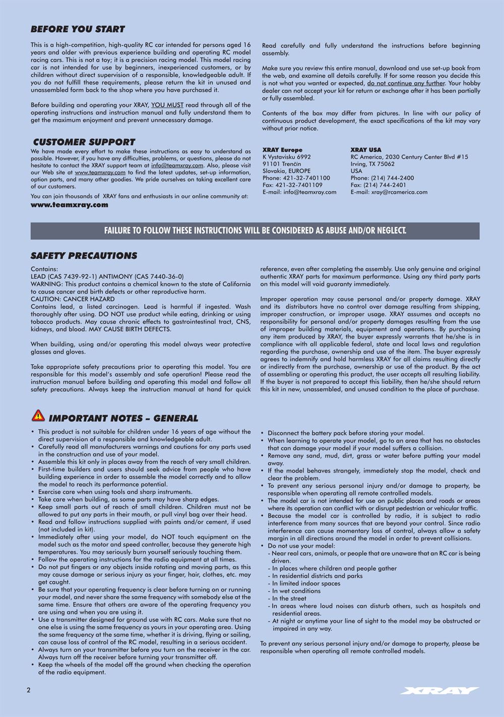 Xray - XT4.2 2020 (XT4'20) - Manual - Page 2