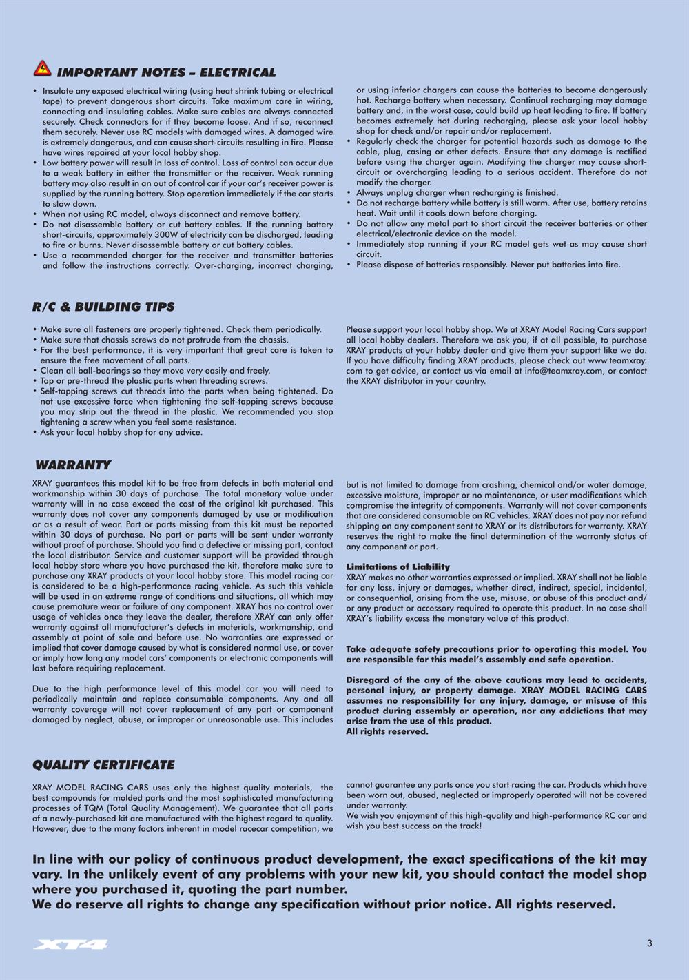 Xray - XT4.2 2020 (XT4'20) - Manual - Page 3