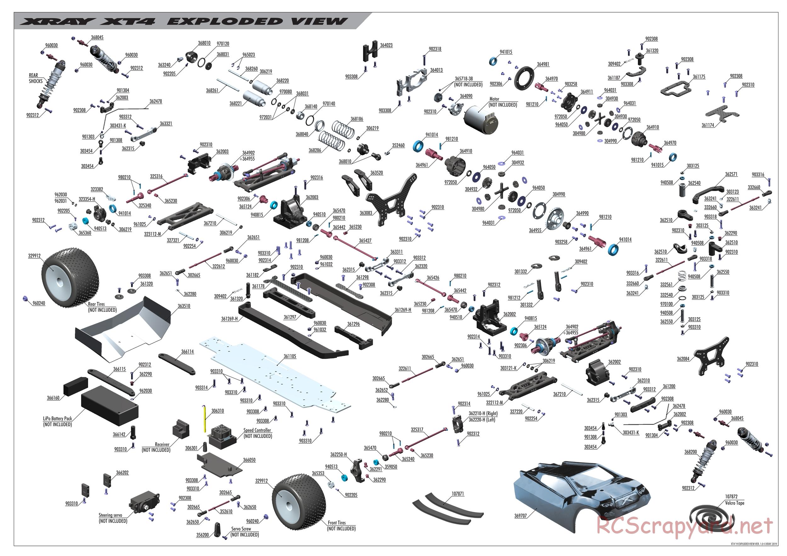 Xray - XT4 2019 (XT4'19) - Exploded View