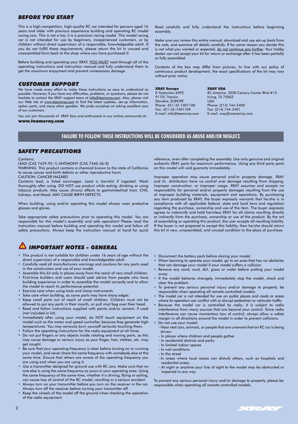 Xray - XT4 2023 (XT4'23) - Manual - Page 2