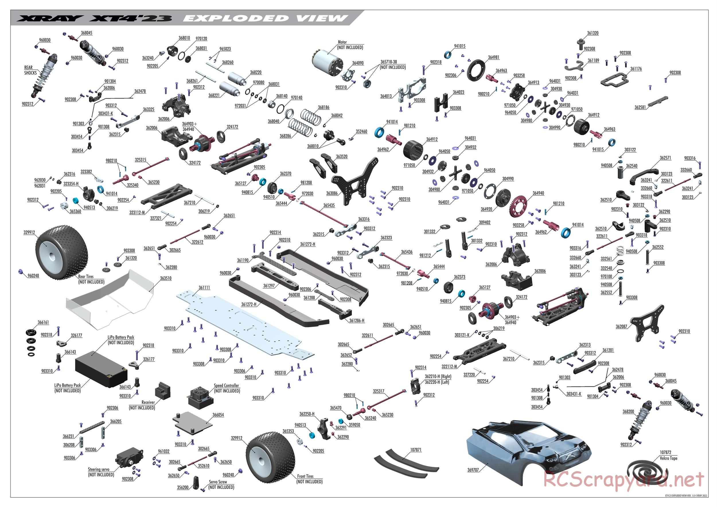 Xray - XT4 2023 (XT4'23) - Exploded View