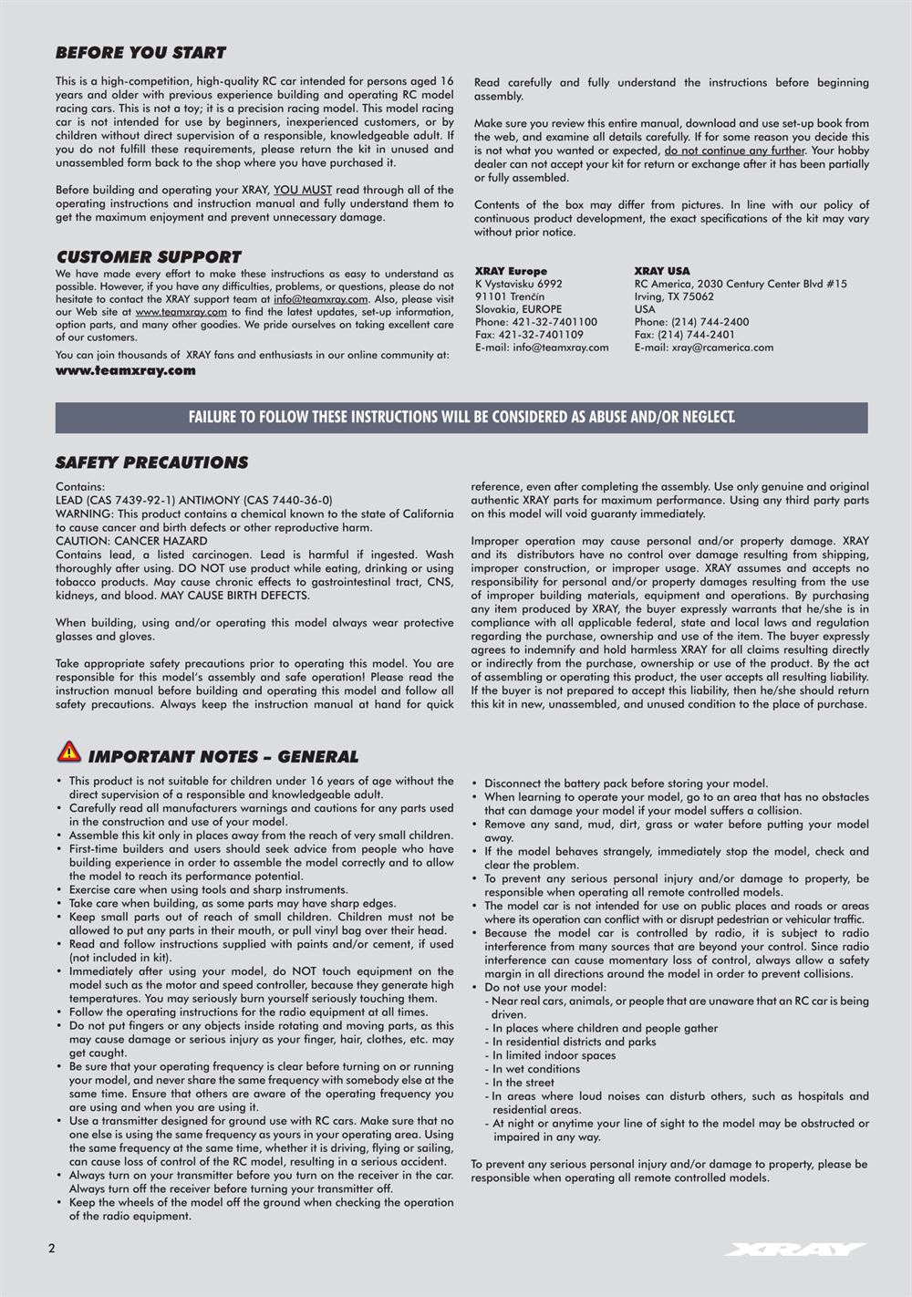 Xray - XT4 2025 (XT4'25) - Manual - Page 2