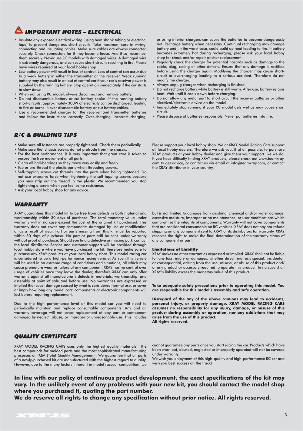 Xray - XT4 2025 (XT4'25) - Manual - Page 3