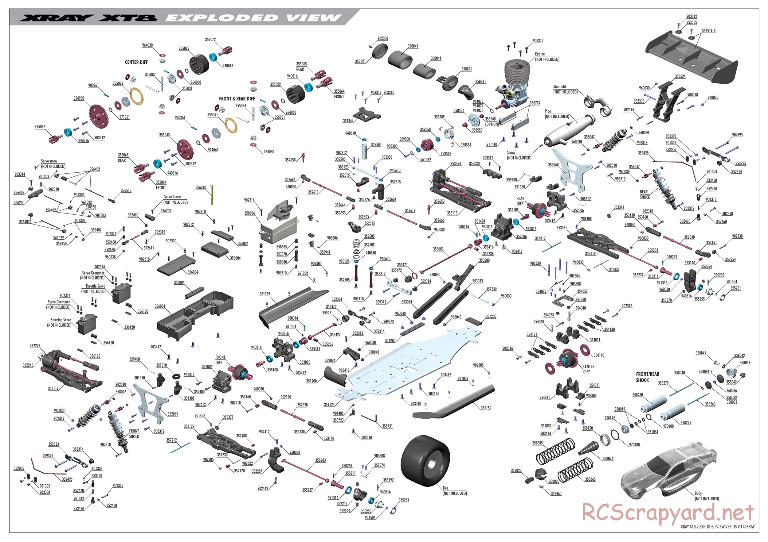 Xray - XT8.2 2019 (XT8'19) - Exploded View