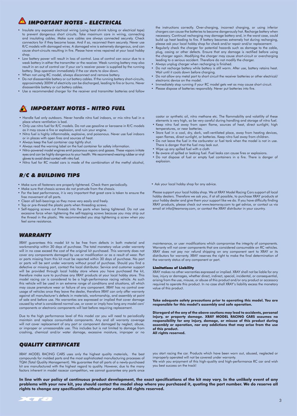 Xray - XT8 2007 Specs (XT8'07) - Manual - Page 3