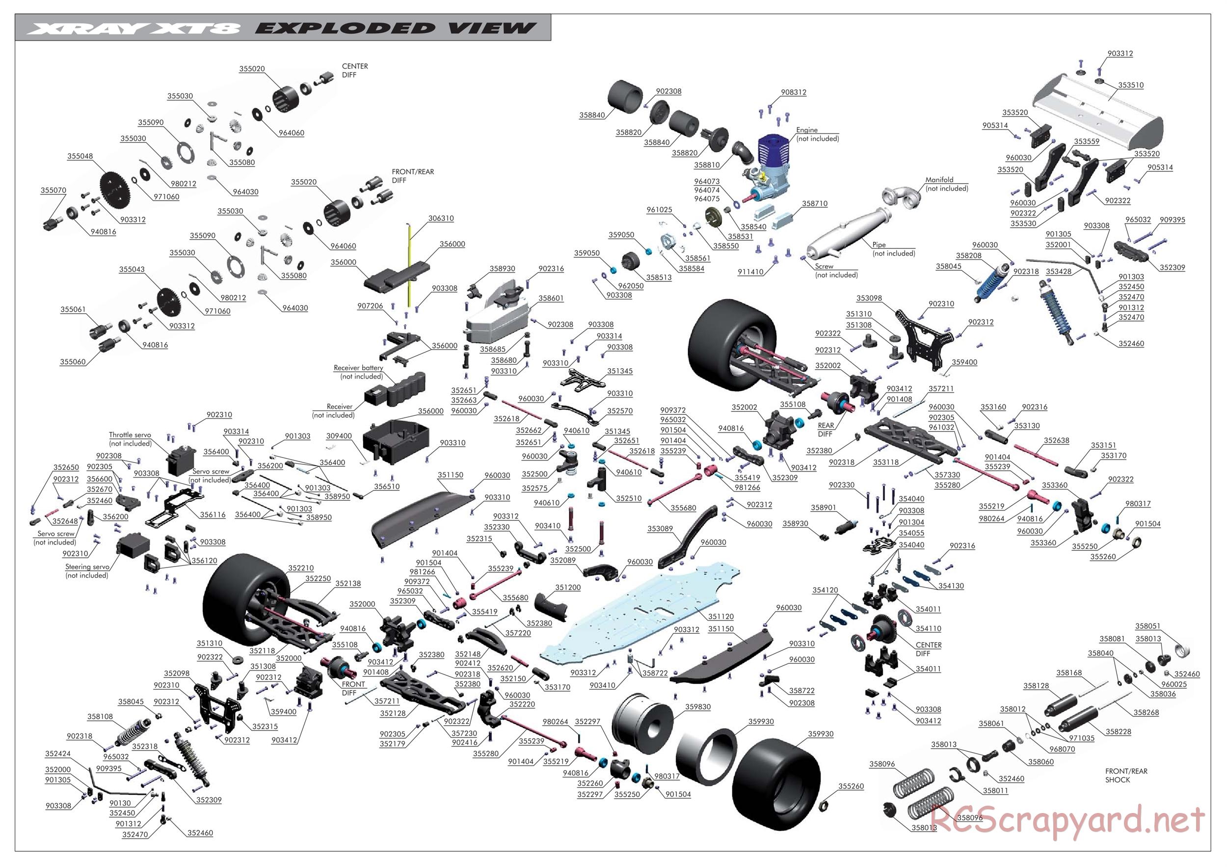 Xray - XT8 2007 Specs (XT8'07) - Exploded View