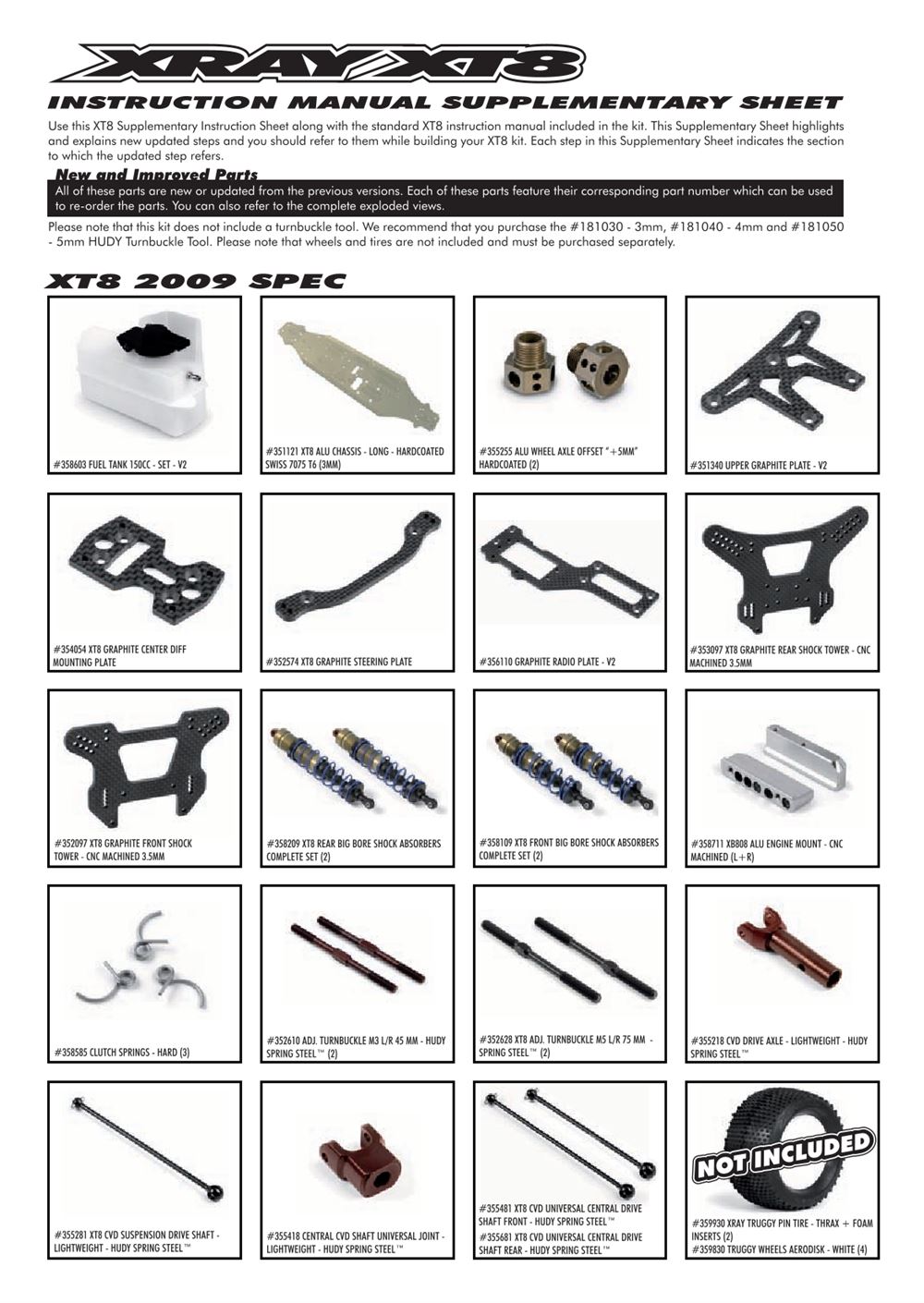 Xray - XT8 2009 Specs (XT8'09) - Supplementary Manual - Page 1