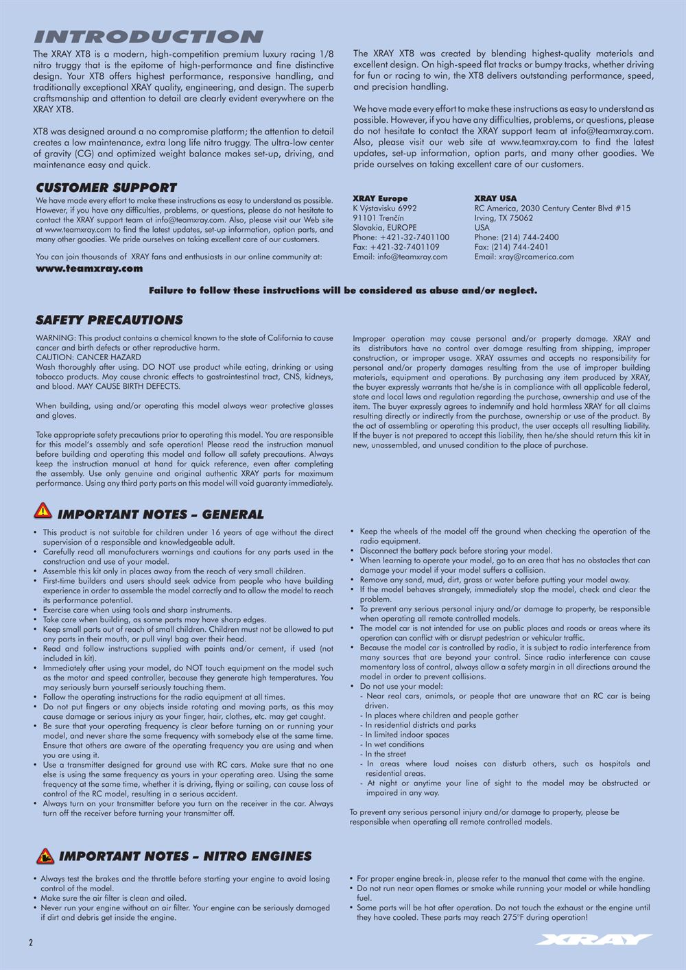 Xray - XT8 2017 Specs (XT8'17) - Manual - Page 2
