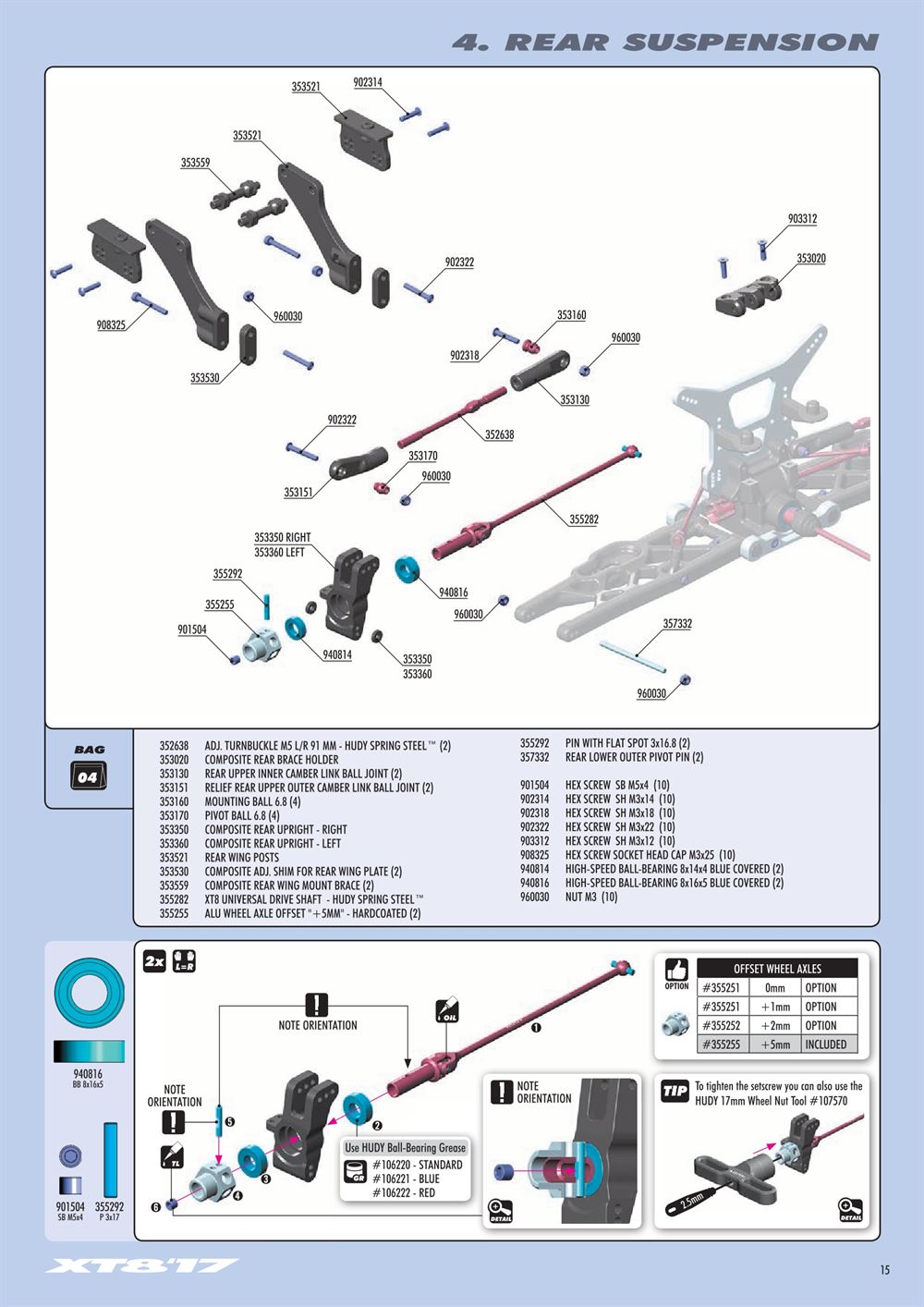 Xray - XT8 2017 Specs (XT8'17) - Manual - Page 15