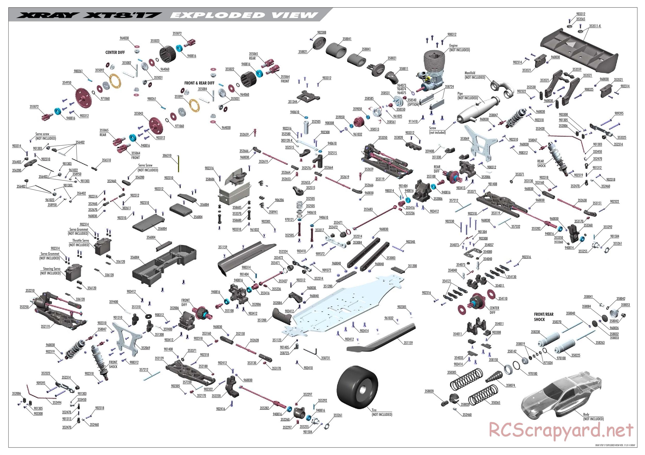 Xray - XT8 2017 Specs (XT8'17) - Exploded View
