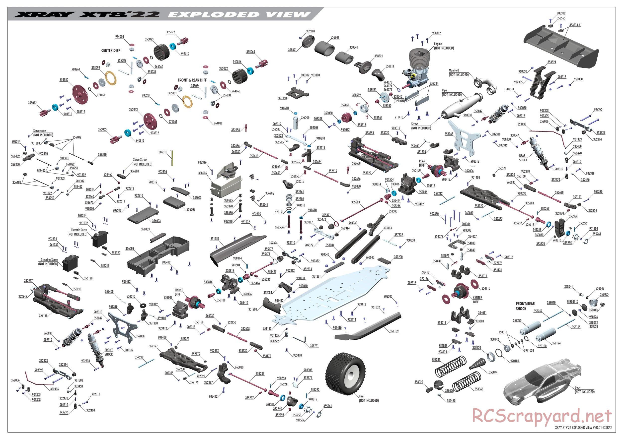 Xray - XT8 2022 Specs (XT8'22) - Exploded View