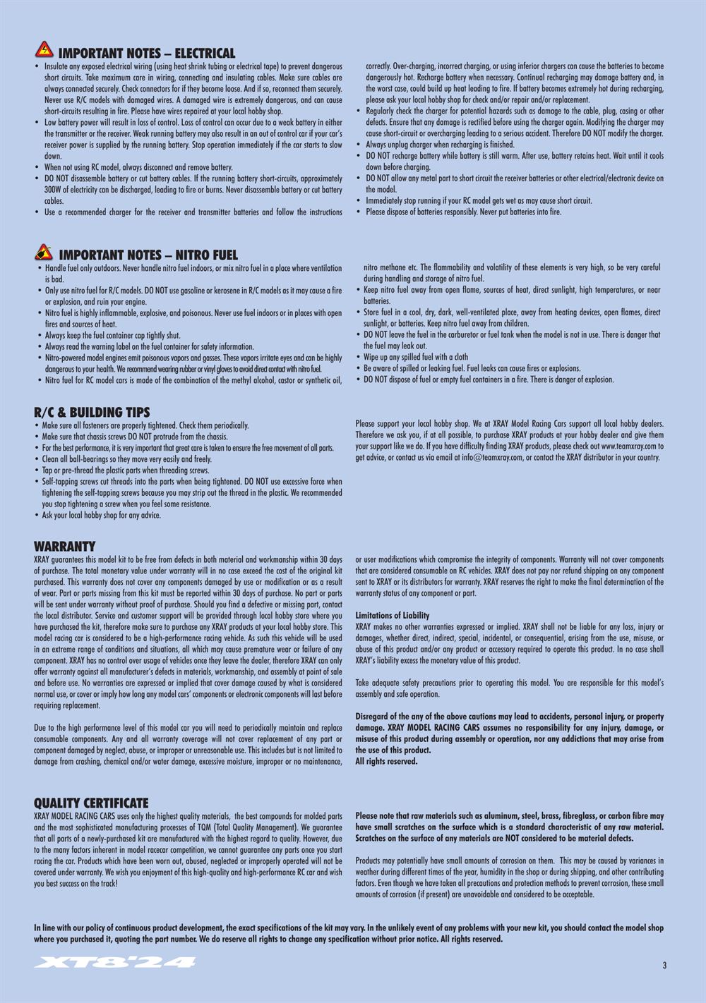 Xray - XT8 2024 Specs (XT8'24) - Manual - Page 3